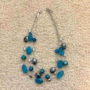 New York and Company 3-Tier Necklace in teal and silver